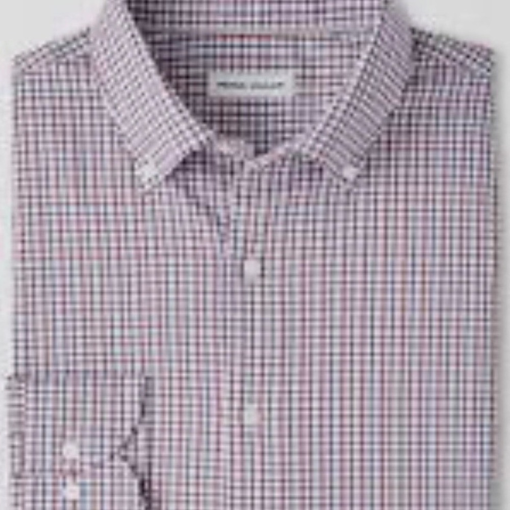 Peter Millar Crown Lite cotton stretch sport shirt pink white blue check Large
